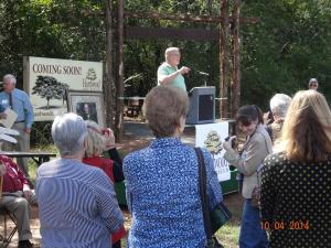 Fort Smith, Arkansas Mayor Sandy Sanders talking at Hardwood Tree Museum trail dedication