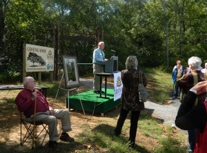 Hardwood Tree Museum board member Bob Gillson at trail dedication